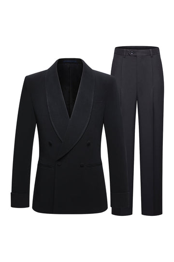 Double Breasted Black Shawl Lapel 2 Piece Men's Suits